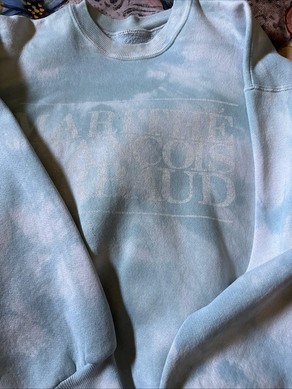 Light Blue Tie-Dye Crewneck Sweatshirt with Subtle Logo